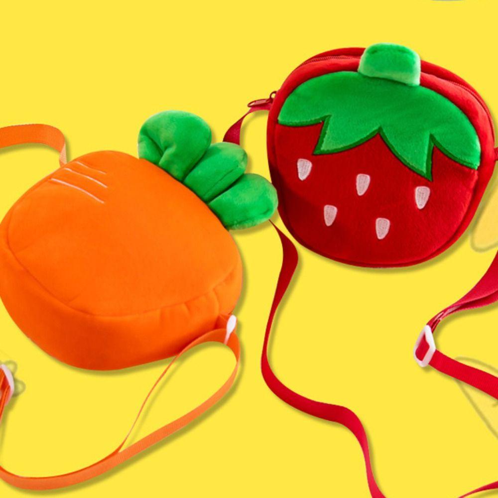 Cartoon Strawberry Doll Bag Trendy Fashion Fruit Plush Shoulder Bags Carrot Plush Bag  Girl