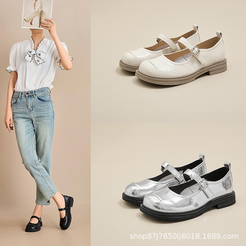 Zapatos nuevos de cuero para madre, zapatos planos casuales con hebilla de versión coreana para mujer, zapatos Mary Jane de color sólido para mujer