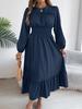 Women's Round Neck Ruffle Smocked Waist Maxi Dress Puff Long Sleeve A Line Tiered Casual Party Dress