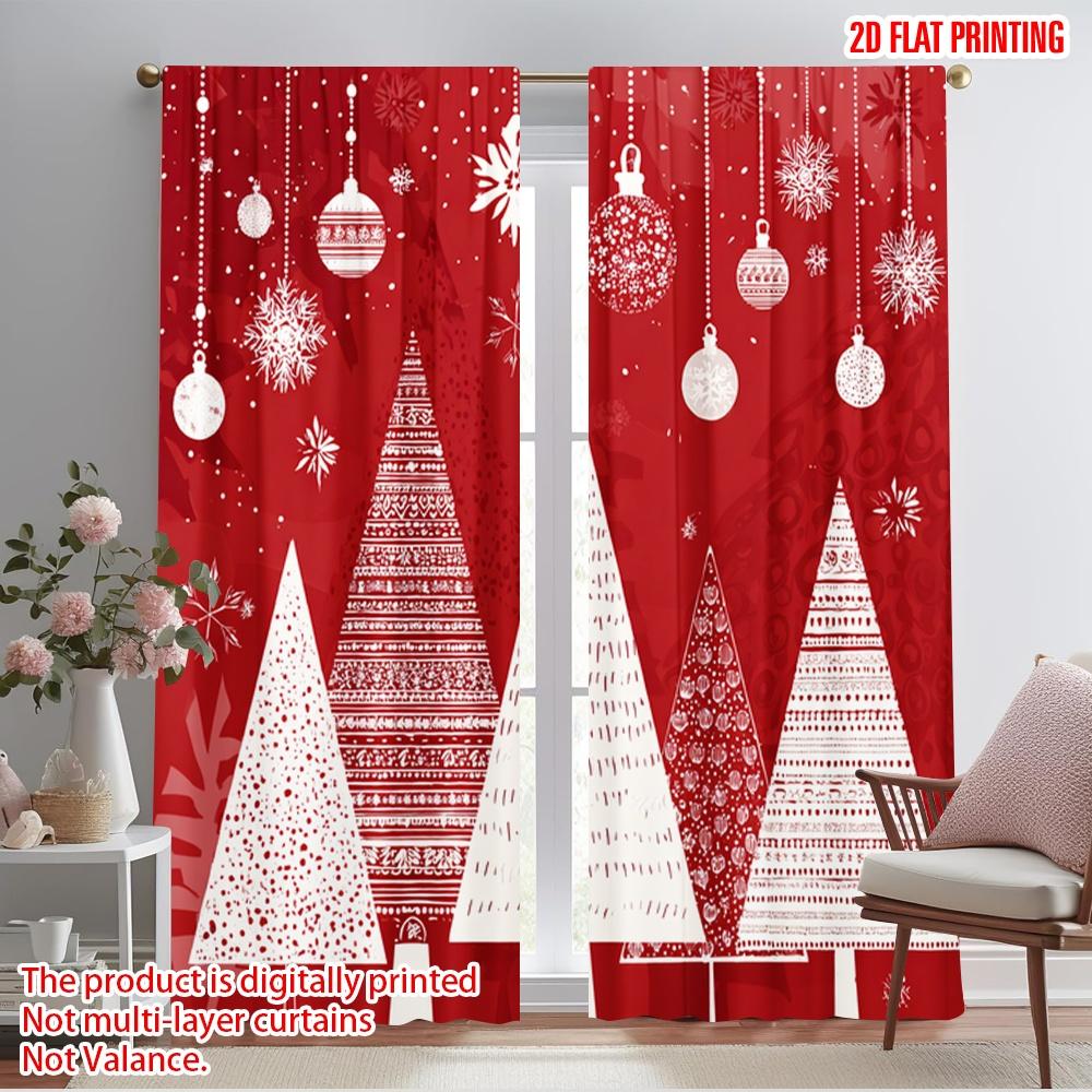 

2pcs,2D plane printing Print Curtains Snowflakes Pine Versatile Durable Polyester (without rod) Festive Use for Living Room, 52.50×116.00 CM 2pcs