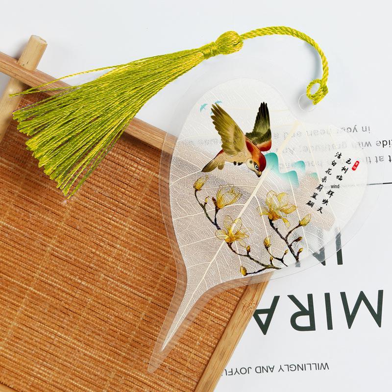 

Chinese Bodhi Leaf Vein Bookmark: Flower & Bird Series - Creative DIY Ancient Style Gift for Students & Others