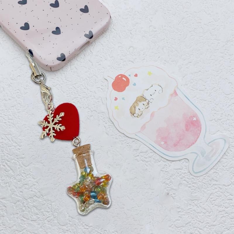 Winter Snowflake Flocking Christmas Phone Strap Keychain Charm for Holiday Spirit and Safety with Soft Sturdy Materials