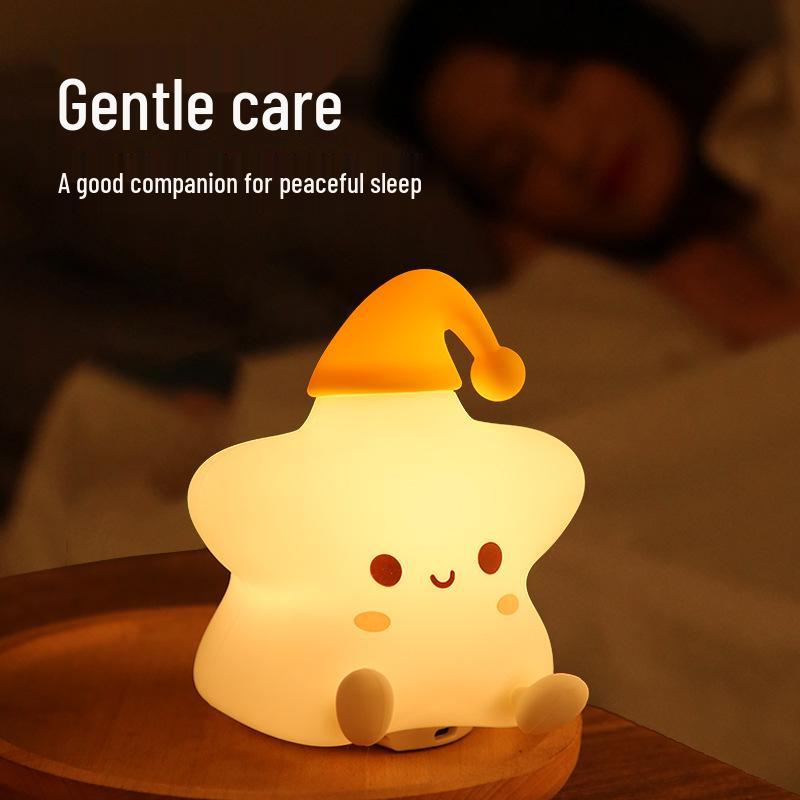 Star Dormitory Silicone LED Night Light, Warm Color, Cute Bedside Atmosphere Lamp, Sleep Companion, Tap To Illuminate.