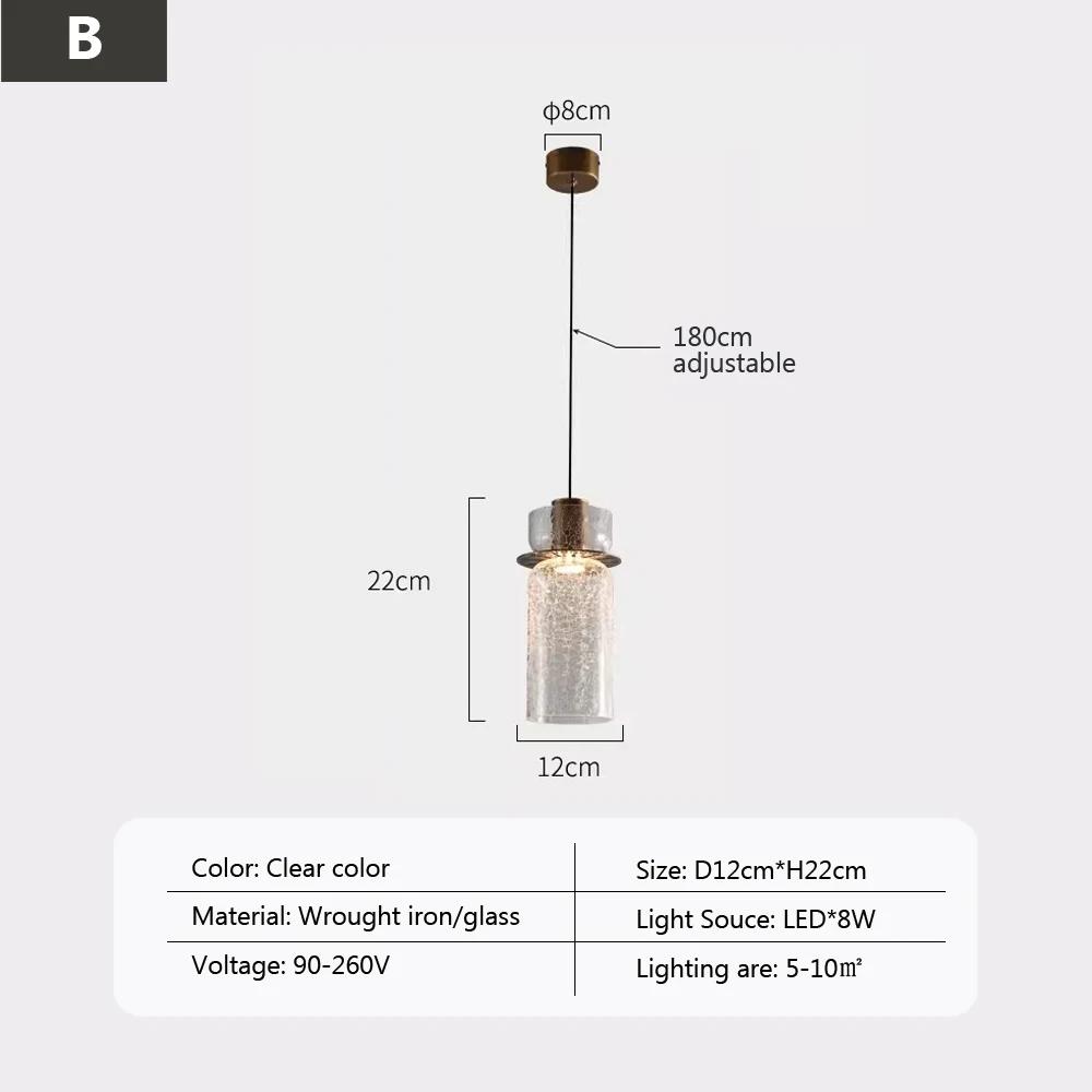LED Retro Cracked Glass Pendant Lamp Modern Light Luxury Coffee Shop Bar Counter Bedroom Bedside Glass Atmosphere Chandelier