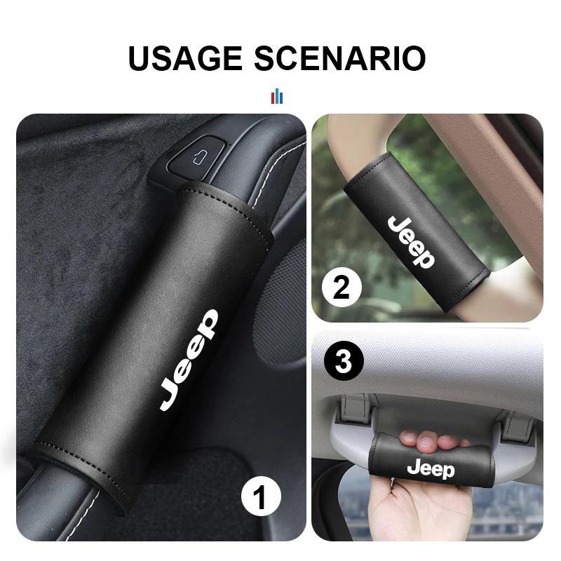 2Pcs Leather Car Door Armrest Cover Roof Handle Covering For Jeep Grand Cherokee Wrangler JK Gladiator Compass Renegade Wagoneer AJR1