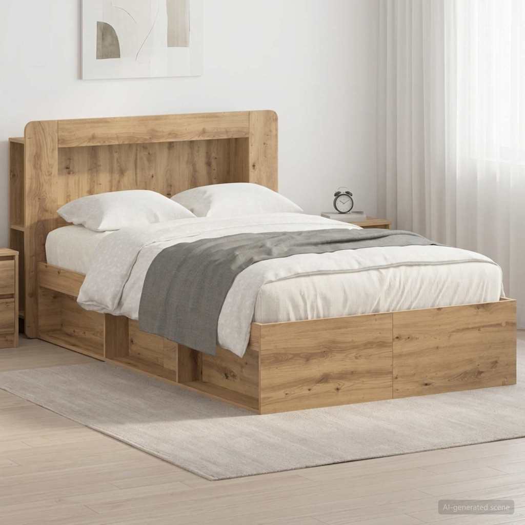 Bed Frame with Storage Space Artisan Oak 120 X 190 Cm