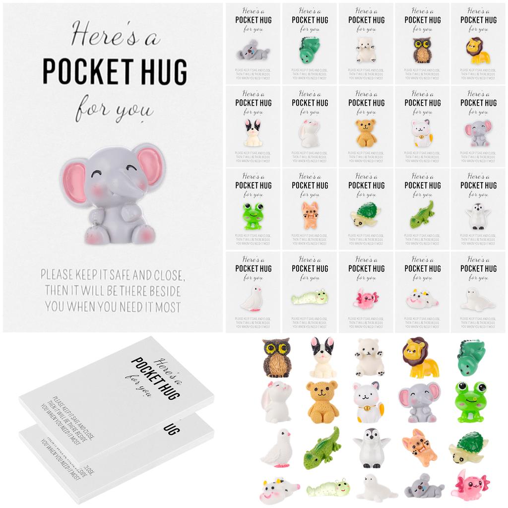 20 Sets Pocket Hug Gift Bulk Tokens Small Thank You Gifts For Colleagues With Mini Resin Animals Inspirational Pocket Hug Cards