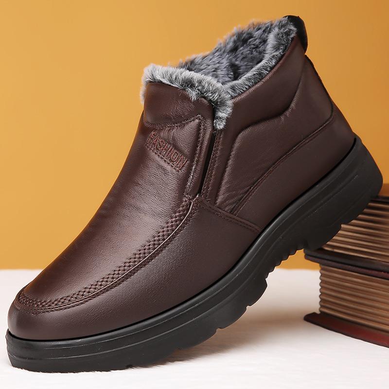 Fashion Men's Elderly Cotton Shoes Dad Winter Plushed Warm Shoes 2024 New Type Anti Slip Waterproof Outdoor Work Casual Shoes