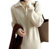 Womens Oversized Knit Midi Dress With Lapel Collar Long Sleeve Wool Blend A-Line Skirt Winter Layering