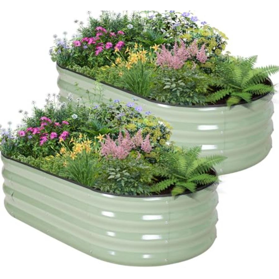 

Galvanized Raised Garden Bed 4×2×1ft 2 Packs Planter for Gardening Oval Metal Box with Safety Edging and Gloves for Vegetables United States