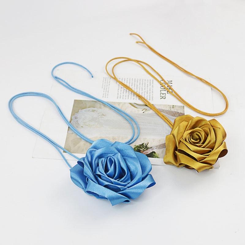 Naszyjnik Choker w stylu Boho Błękitny Kwiatowy Naszyjnik Łańcuszek na Talii Przesadzony Duży Kwiatowy Naszyjnik na Sznurku Biżuteria dla Kobiet Dziewcząt