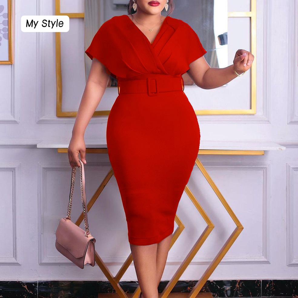 

Женское летнее модное однотонное платье большого размера, элегантное цельное тонкое платье с v-образным вырезом