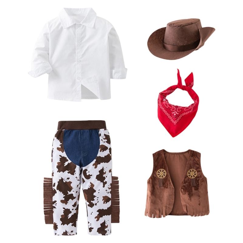 5 шт. Костюмы западных ковбоев Ковбойский жилет Бандана Рубашка Штаны Кепка Хэллоуин Карнавальные аксессуары Западные наряды 170 yards