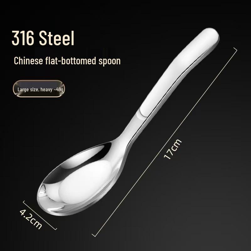 Children's 316L Stainless Steel Long Handle Flat Bottom Soup Spoon