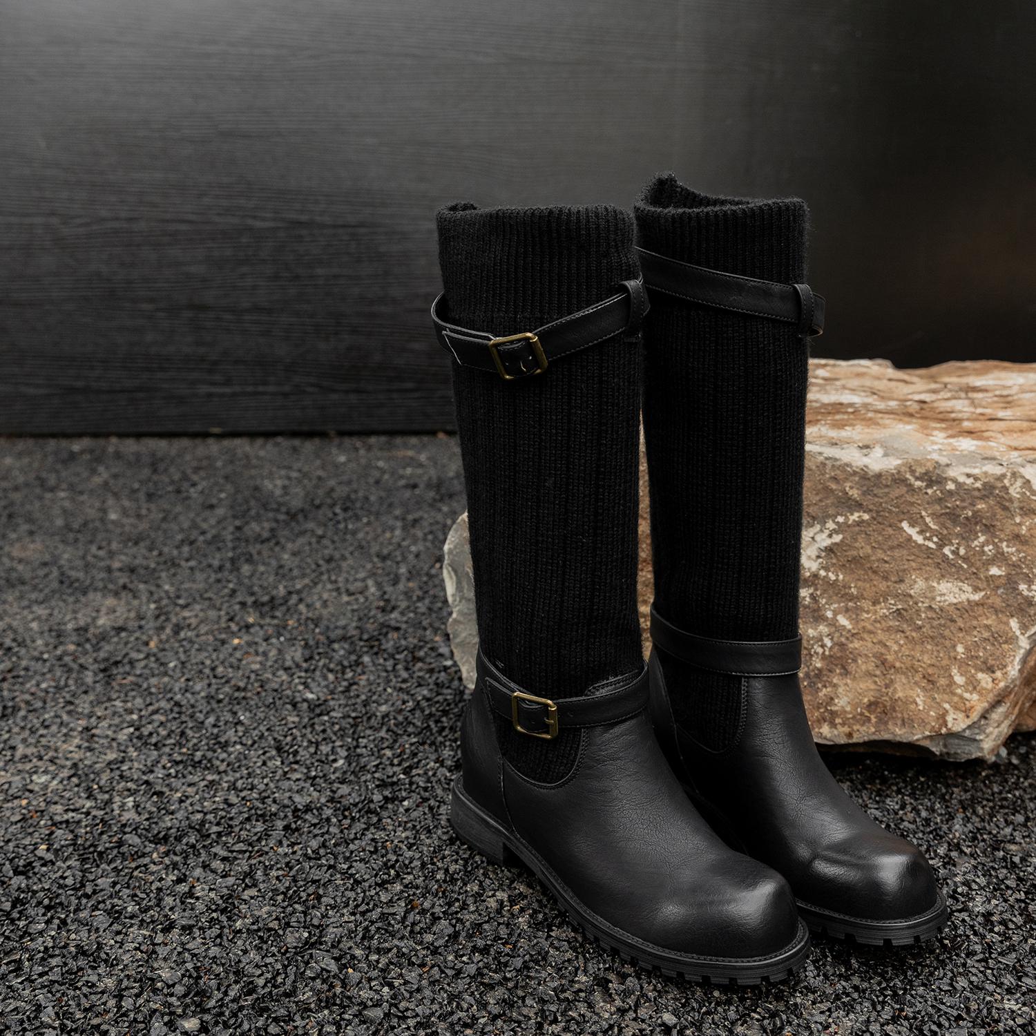 Krazing Pot Осенне-зимняя обувь из коровьей кожи Модные сапоги с круглым носком Сохраняют — фото 21