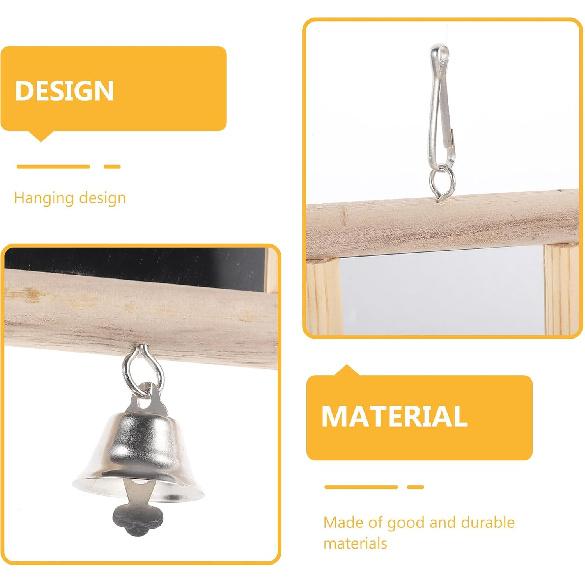 FRCOLOR Parrot Mirror Toy Parakeet Woody Toy Chicken Toys for Chicks Bird Cage Mirror Parrot Chewing Bird Mirror with Rope Bird Accessory Hanging