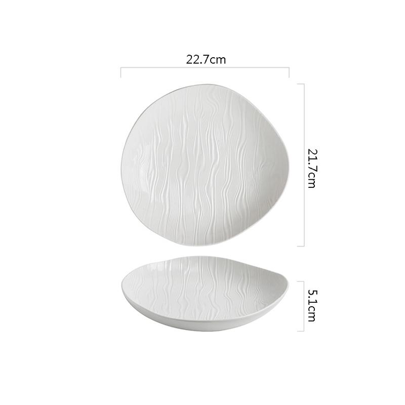 Irregular Ceramic Deep Plate Water Ripple Pure White Salad Plate Thick Soup Plate Dessert Dish Pasta Plates Creative Tableware