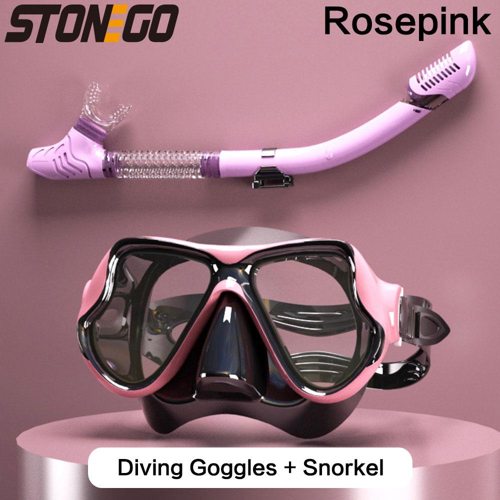 Snorkelling Gear Set Diving Mask Snorkel Set with Large Frame Silicone Skirt Anti Fog Tempered Glass Lens Full Dry Top Snorkel with Splash Guard
