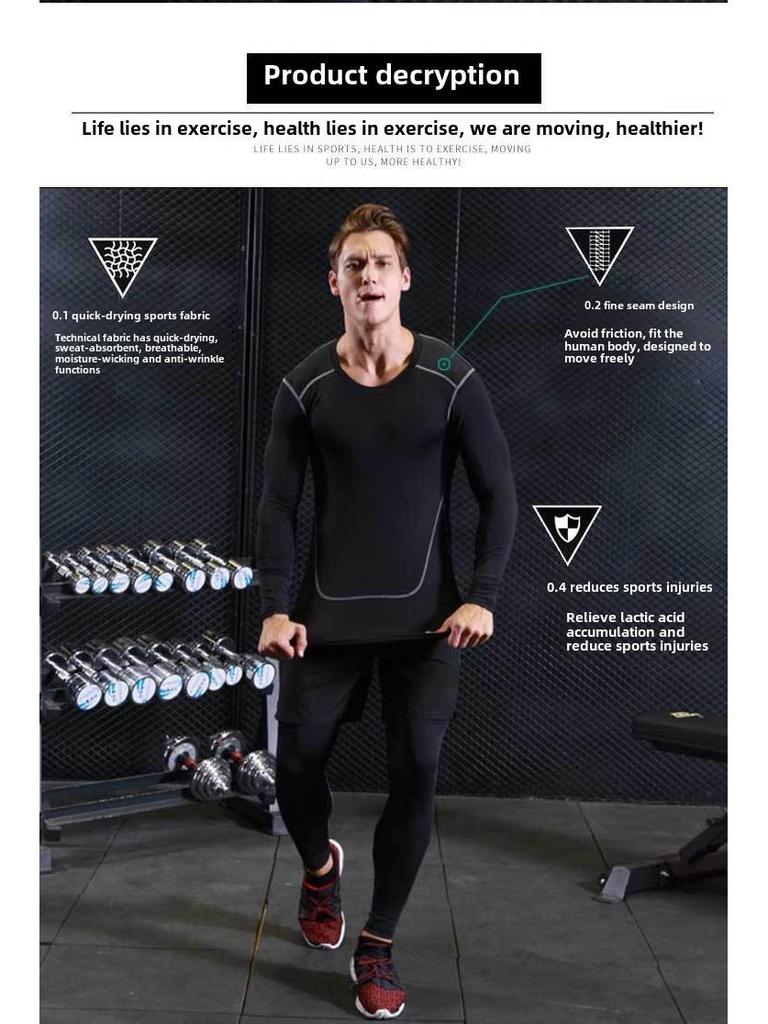 Pánské rychleschnoucí prodyšné kompresní kompresní punčochy - dlouhý rukáv s vysokým elastanem pro fotbal, basketbal a běh.