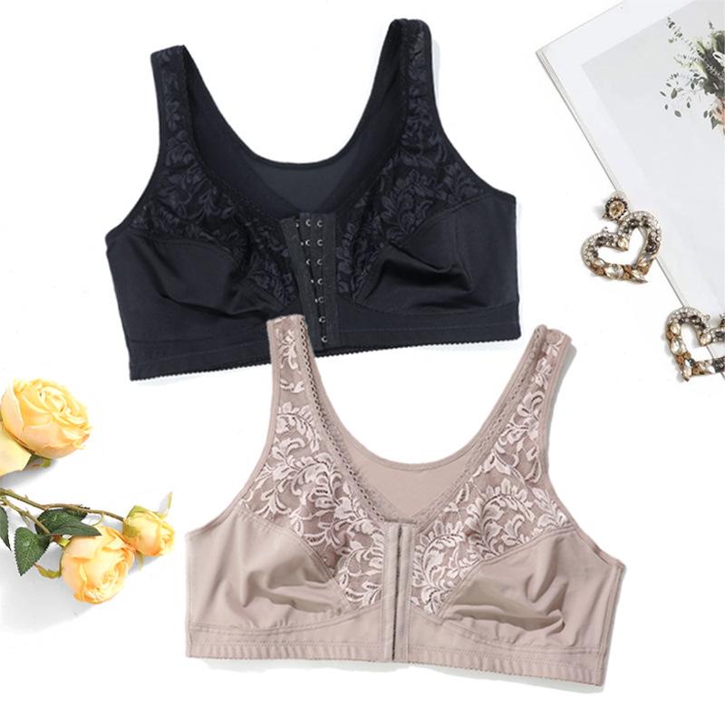 Damen-BH in Übergröße, volle Abdeckung, Spitzenunterwäsche, kabellos, Frontverschluss, bequeme Unterwäsche für Mütter, 0XL-5XL, Unterhemden, Tops