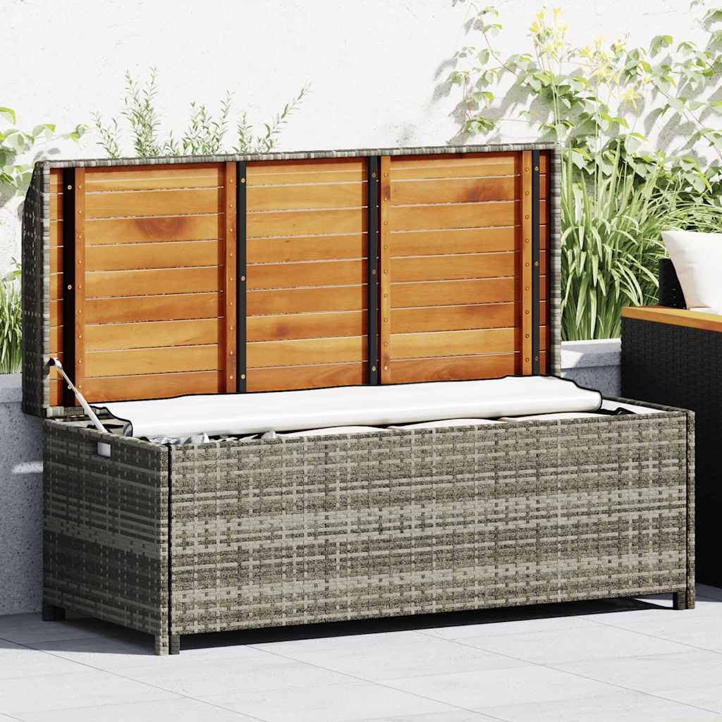 vidaXL Gartenbank mit Stauraum 120 cm Poly Rattan Grau graue
