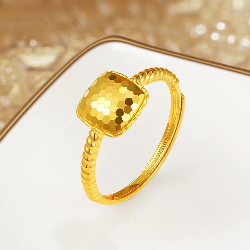 

Gold Fish Scale Honeycomb Adjustable Ring for Women - Small Square Design, 520 Gift Adjustable Opening