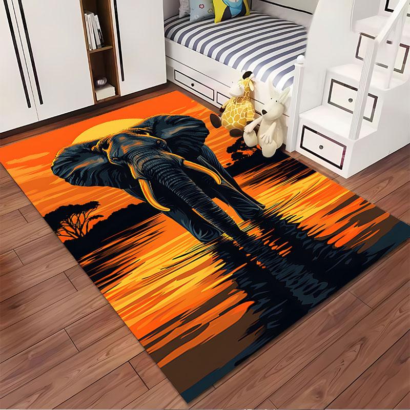 Elephant at Sunset Landscape suitable as a non-slip mat for the living room or bedroom sofa