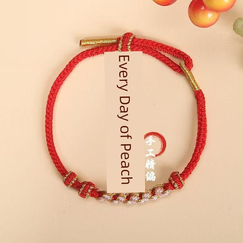 

Персиковый цвет Ручная работа Плетеный шнур Полуфабрикаты Носимое украшение Изысканный ремешок Регулируемый DIY Женский браслет из красной веревки Red + Sakura Powder