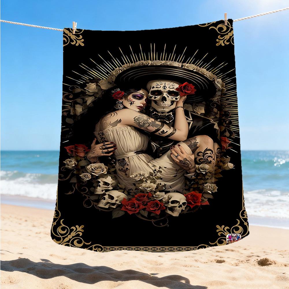 1pc Sugar Skull Outdoor Flannel Blanket, Cozy & Warm Soft Te Playful Design, Napping Camping,