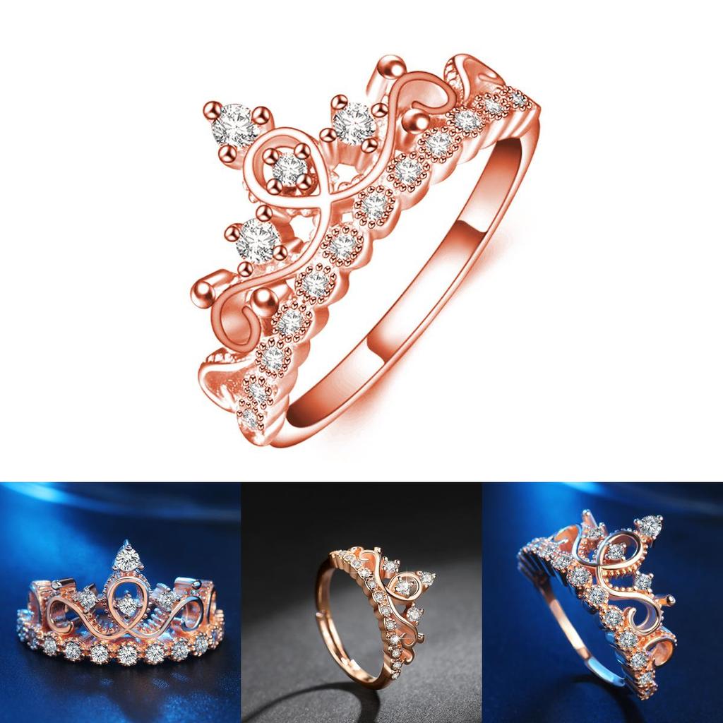 Elegant Rose Gold Plated Korean Crown Ring With Sparkling Gemstones For Women Fashion Jewelry