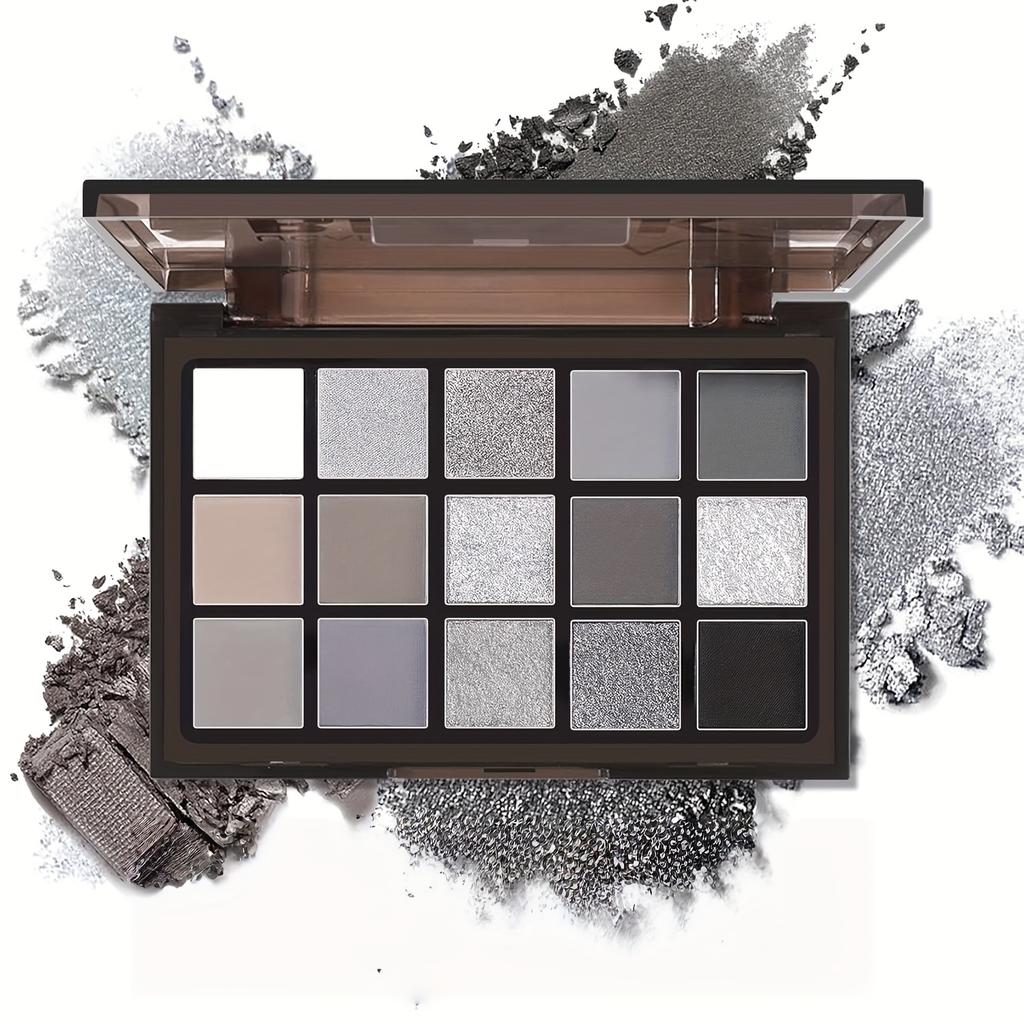 Black Gray Smoked Eye Shadow Plate, Dark Gray Silvery Metal Matte Halloween Gothic Makeup Palette, High Shimmer Eye Shadow Makeup Palette Set