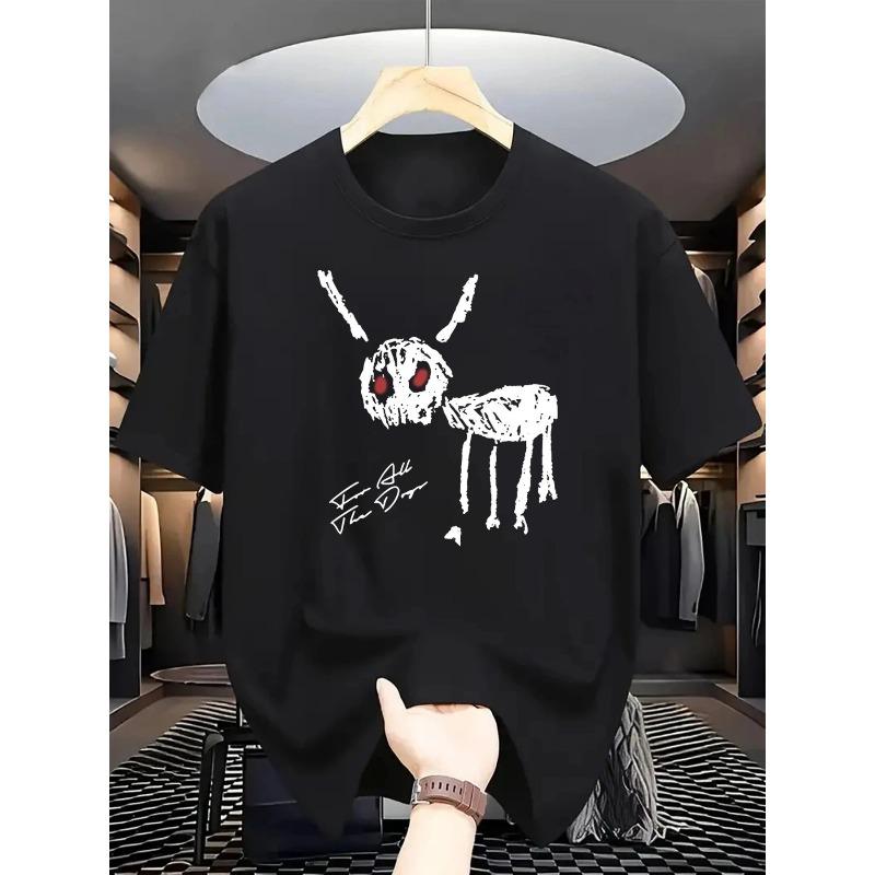 

Men S Casual Summer T-Shirt - Short Sleeve, Round Neck, Breathable & Comfortable, White Deer Print with Red Eyes 4XL чорний