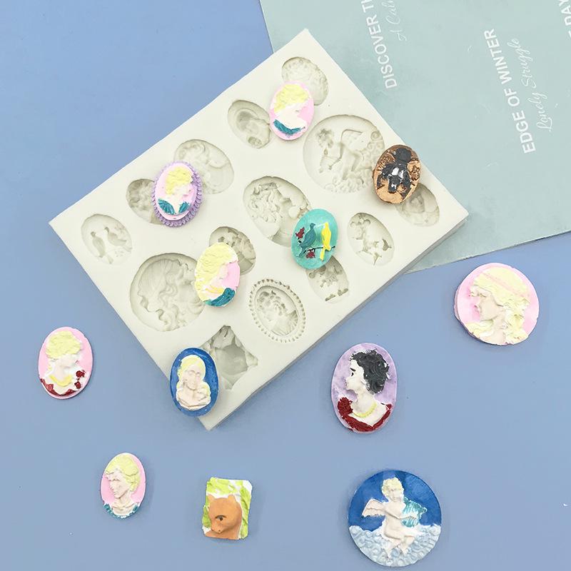 European Retro Goddess Relief Mirror Frame Silicone Mold