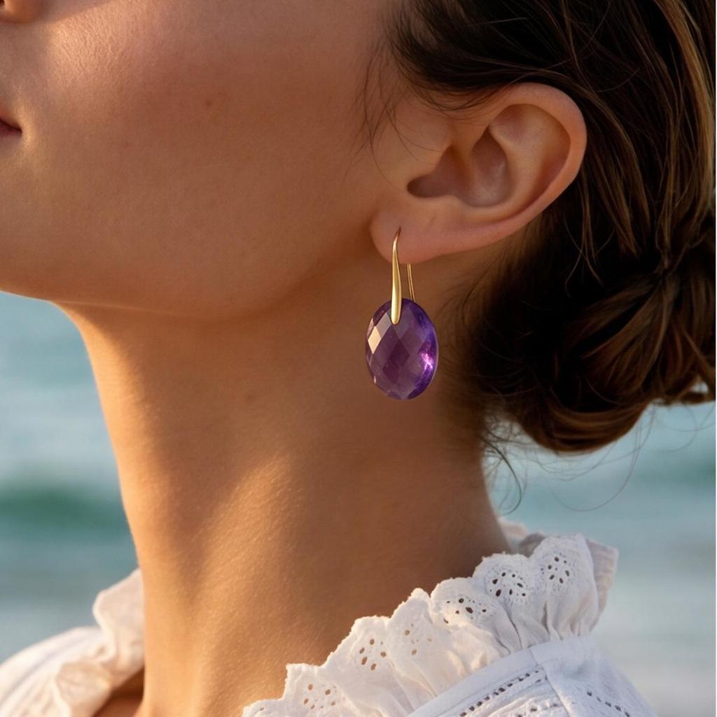 Faceted Amethyst Water Drop Earrings – High-End Natural Stone Jewelry for Women