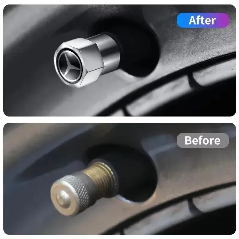 C200 E200 New 2025 For Mercedes Benz 4pcs Alloy Car Wheel Stem Air Valve Cap Tire Dust Cover Accessory For Mercedes Benz W222 W2