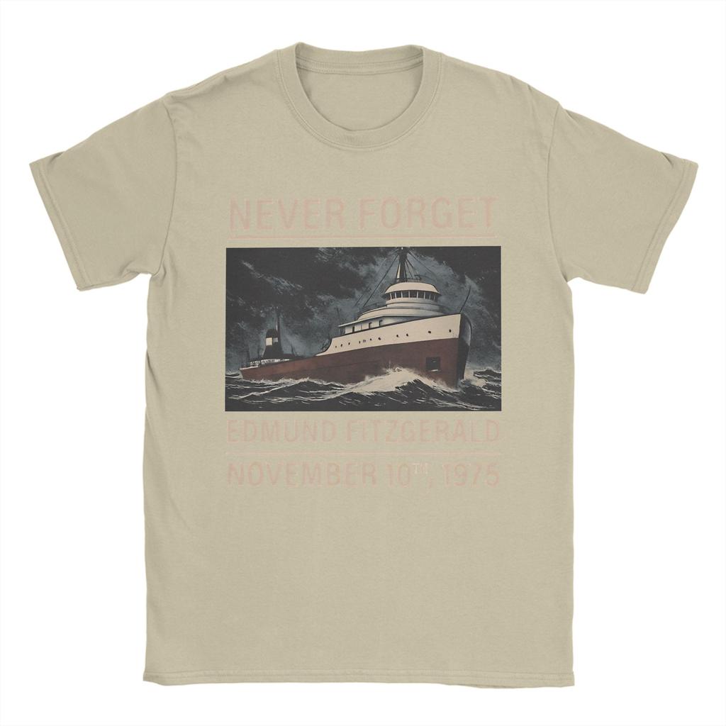 Edmund Fitzgerald T-Shirt for Men Great Ship Funny Pure Cotton Tee Shirt Crew Neck Short Sleeve T Shirts Graphic Clothes