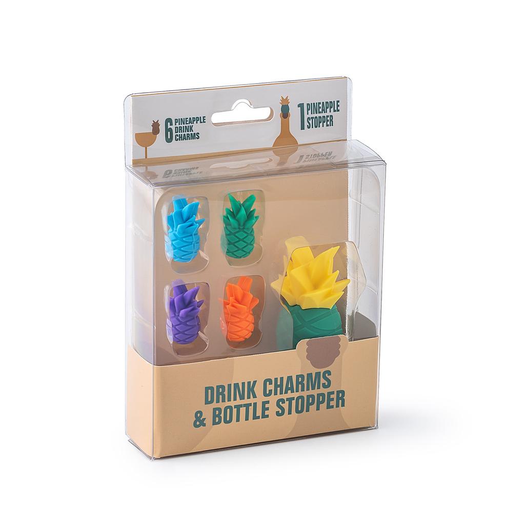 Wine Glass Markers Set of 6 Pineapple Silicone Drink Glass Charms Tags Identification Cup Labels Signs for Party