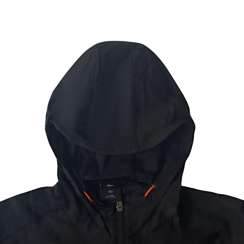 Li Ning Stolní tenisová série Jednobarevná Pohodlná Jednoduchá Všestranná Ležérní Sportovní Větrovka s kapucí Pánská Svrchní oblečení Černá AFDVC51-1