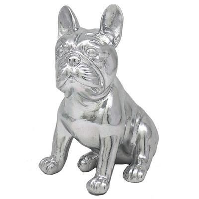 [A3315] - Silver 'French Bulldog' Resin Figurine - 20x16x12 Cm