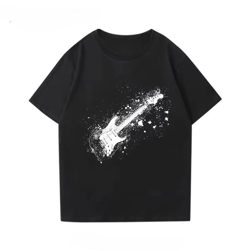 Fender Electric Guitar Short Sleeved Printed T-shirt for Boys, Guitarist Performance Outfit, Pure Cotton, Parent-child