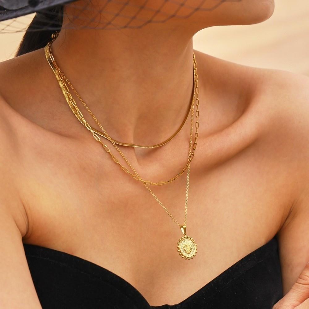 Stainless Steel Sun Heart Pendant Necklace Gold Plated Ladies Choker Jewelry  Wedding