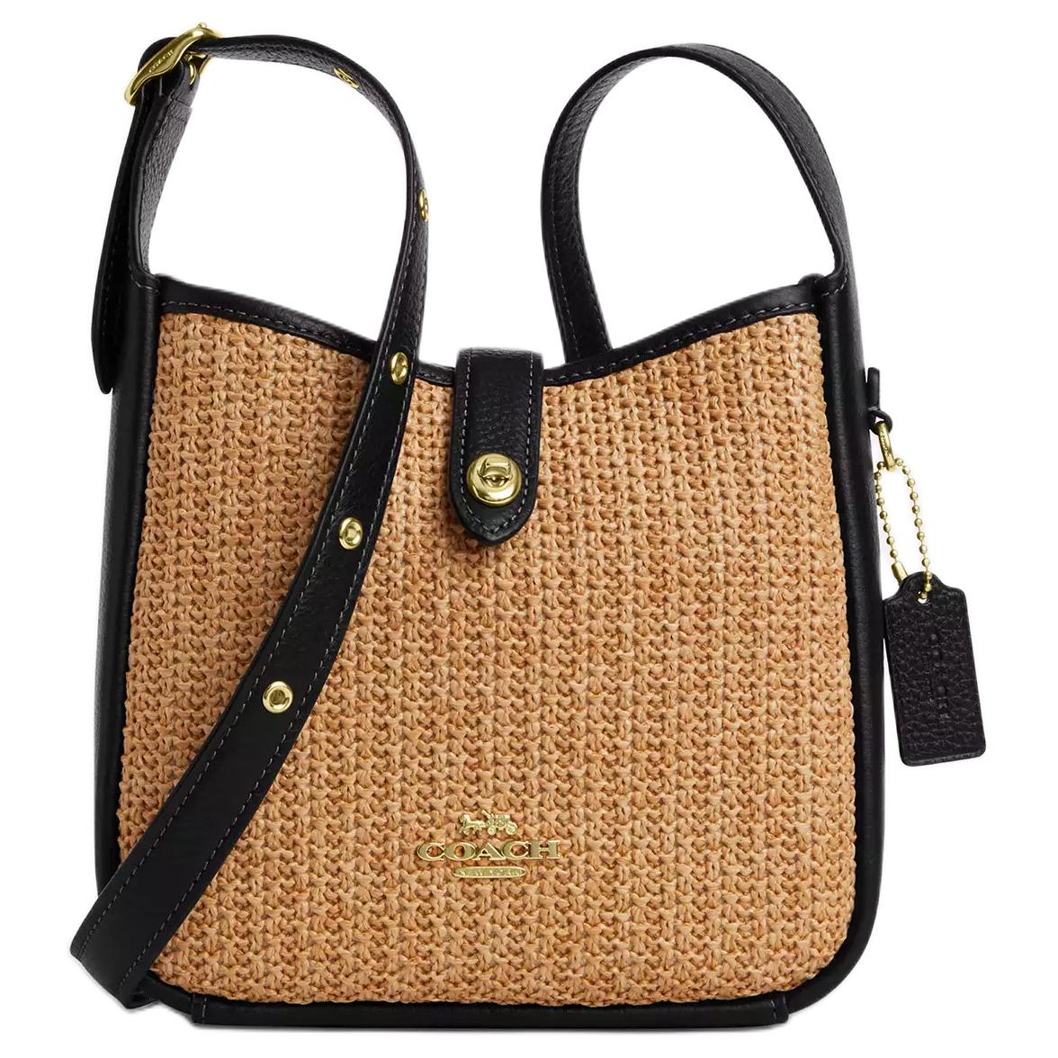 

Coach Hadley 19 Logo Woven Straw And Leather Shoulder Crossbody Bag Small Women bags Khaki Black CAL61-IMXUB Basic Set (Bag+Dust Bag)