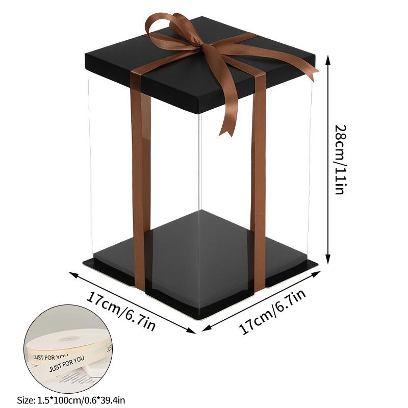 Gift Box with Ribbon Transparent Cake Gift Box Birthday Cake Packaging Supplies Clear Plastic Candy Box Mother's Day Gift