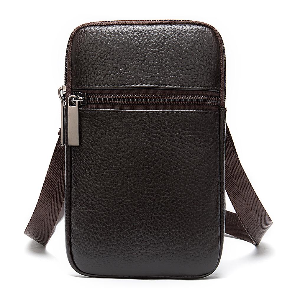 Men's Cross-Border Top Layer Cowhide Vertical Waist Bag - Lightweight Casual Mobile Phone Belt Bag 8891