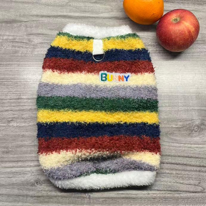 Autumn/Winter Striped Cotton Pet Clothing for Cats & Dogs - Full Print, Four-Legged Design for Small to Medium Pets