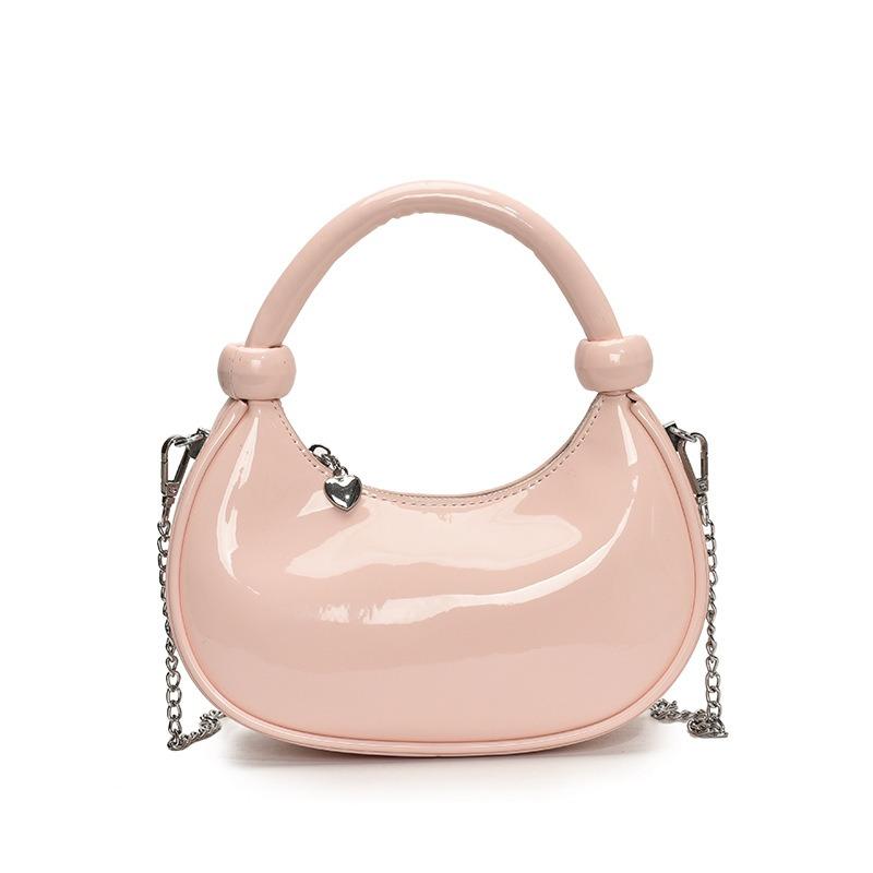 

Handbag patent leather glossy crescent bag wind chain niche design commuter leisure bag women рожевий