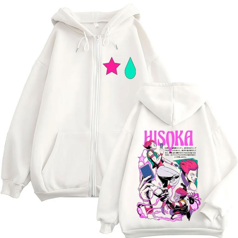 Anime Hunter X Hunter Spökbandet Hisoka Dragkedja Huvtröjor Herr Dam Kläder Överdimensionerade Avslappnade Huvtröjor med Dragkedja Jackor