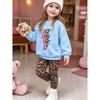 Girls' Leopard Lightning Casual Comfortable Soft Loose Pullover Sweatshirt and Leggings 2-Piece Set, New Autumn/Winter, Playful, Sweet and Cool Style