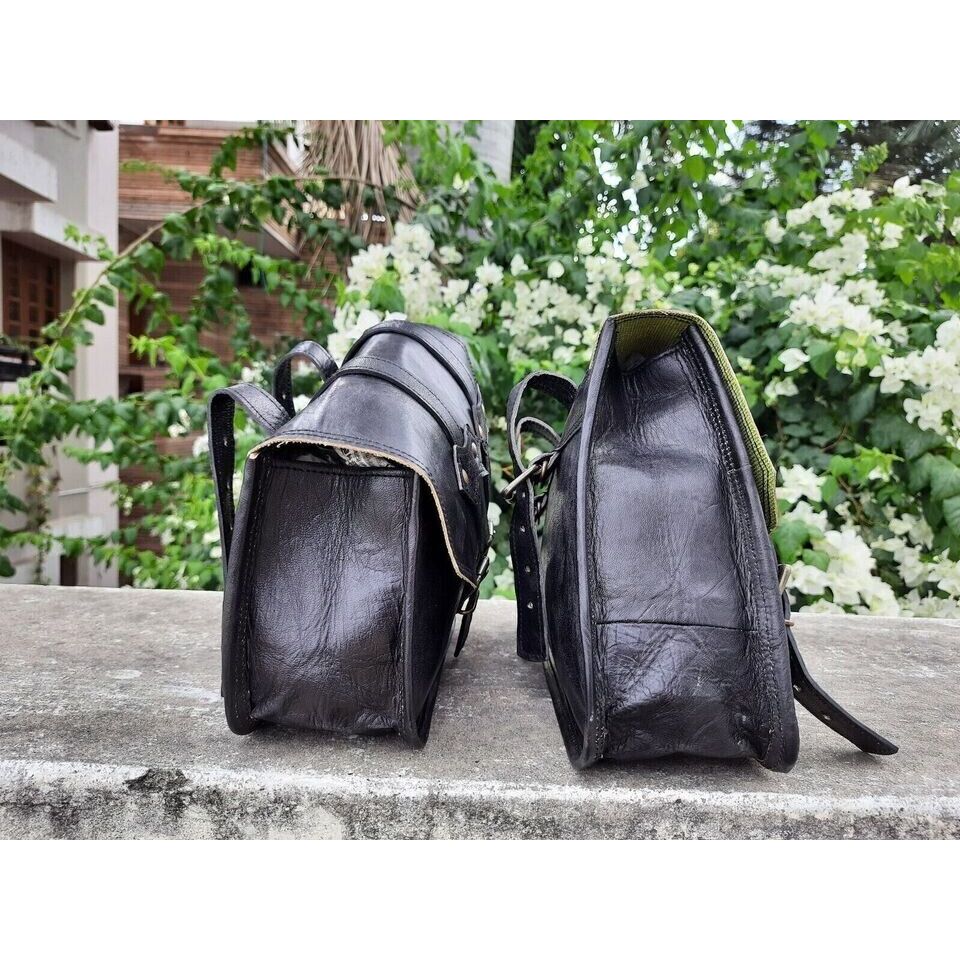 Goat Leather New Motorcycle 2 Saddle Bags Luggage Side Bags Pair of 2 Black Bag