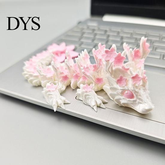 Flexible Fantasy Animal Toy 3D Printed Cherry Blossom Dragon Toy, Articulated Flower Figurine, Floral Ornament Movable Joints Mythical Creature Model